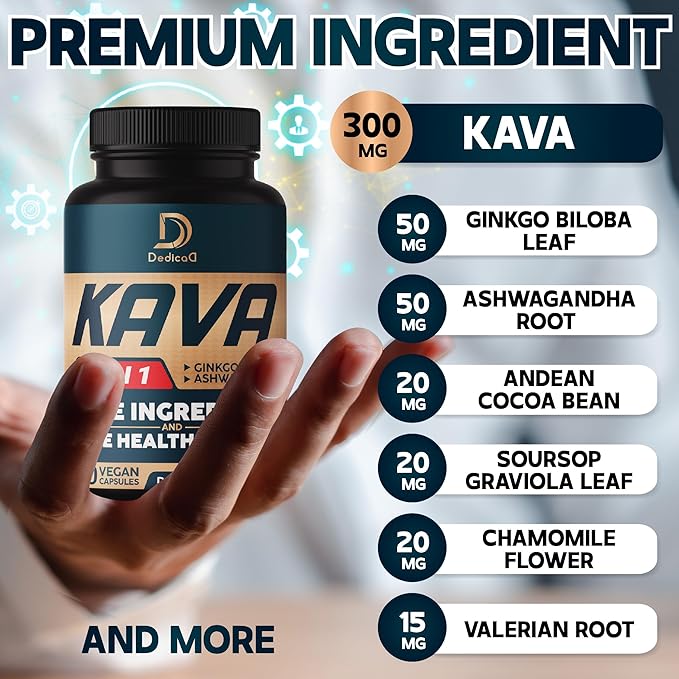 Kava Kava Capsules - 3 Month Supply - 9 Herbs with Ginkgo Biloba, Ashwagandha Root, Andean Cocoa, Graviola Leaf, Chamomile, Valerian, Lemon Balm & Skullcap - Support Mood & Immune - 90 Pills
