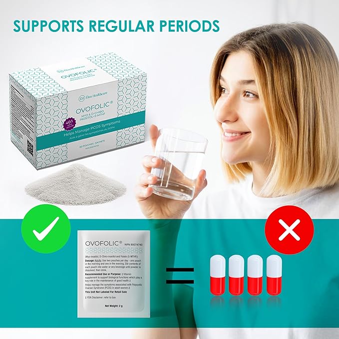 Inositol Supplement - Myo-Inositol and D-Chiro Inositol Plus Active Folate- Ideal 40:1 Ratio - Hormone Balance & Healthy Ovarian Support for Women- 60 sachets (60)