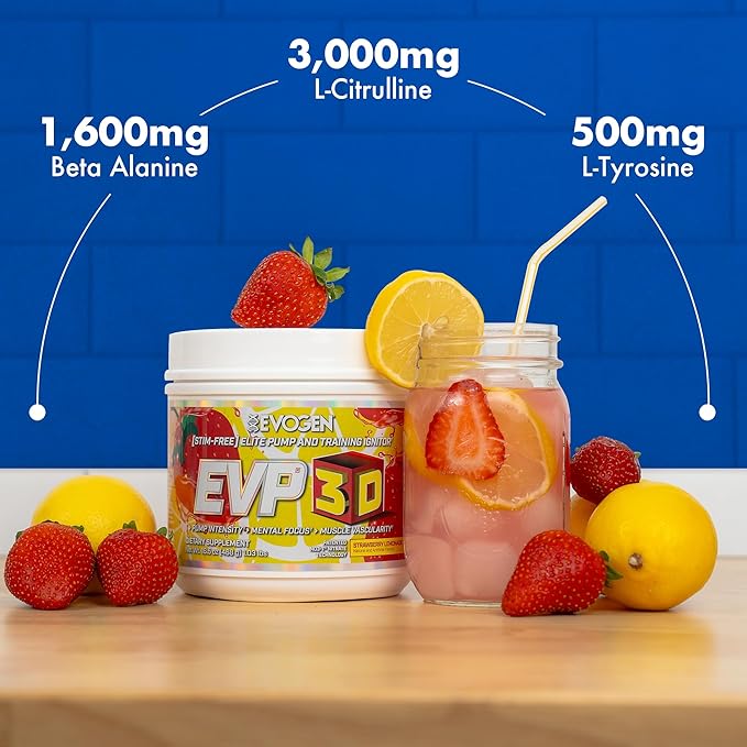 Evogen EVP 3D - Stim Free Pre Workout Powder for Men & Women | Sugar Free Non Stim Preworkout with Beta Alanine and Creatine for Energy & Pump | Strawberry Lemonade | 40 Servings