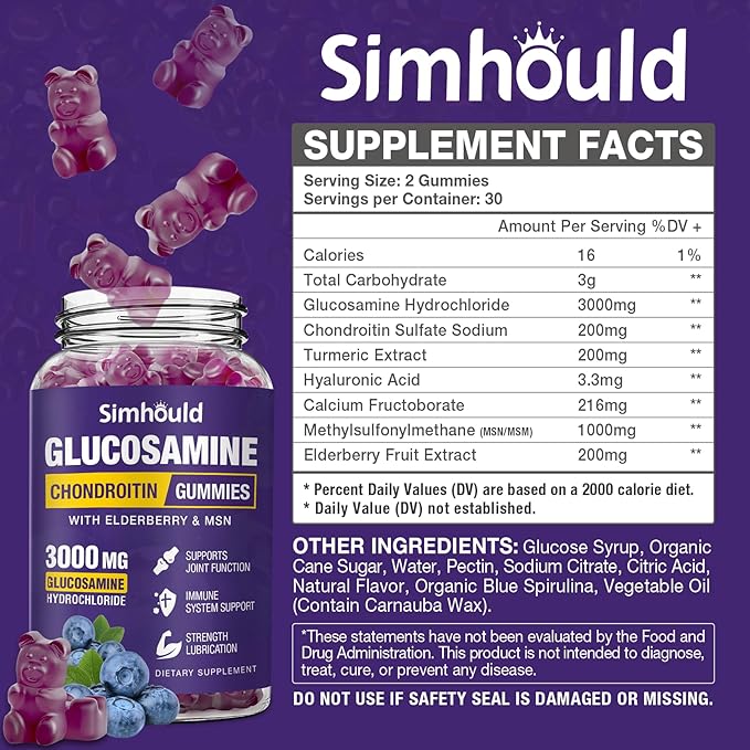 3 Packs Glucosamine Chondroitin Gummies - 3000MG Extra Strength Joint Support Supplement with MSM & Elderberry, Flexibility, Antioxidant Immune Support Gummy for Adults, Men & Women
