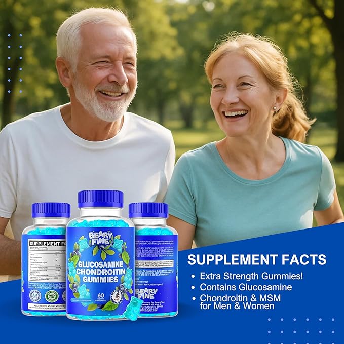 Glucosamine Chondroitin Gummies – 1500mg Extra Strength with MSM – for Adults, Men & Women – 60 Gummies – Made in The USA