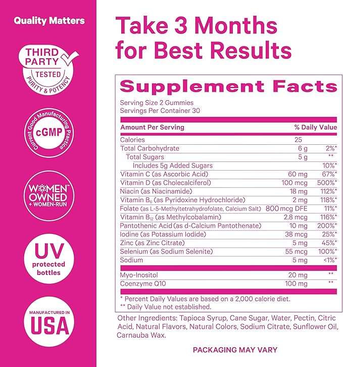 Pink Stork Premium Fertility Gummies for Women - Prenatal Conception Supplements for Her with Inositol, CoQ10, Folate and Vitamins to Support Hormone Balance, Ovulation + Menstrual Cycle, 60 Gummies