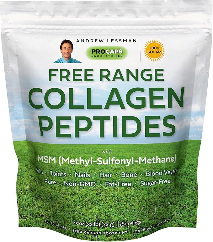 ANDREW LESSMAN Free Range Collagen Peptides Powder 240 Servings - Supports Smooth Soft Skin, Comfortable Joints. Pure. Super Soluble. Unflavored. No Sugar. No Additives.