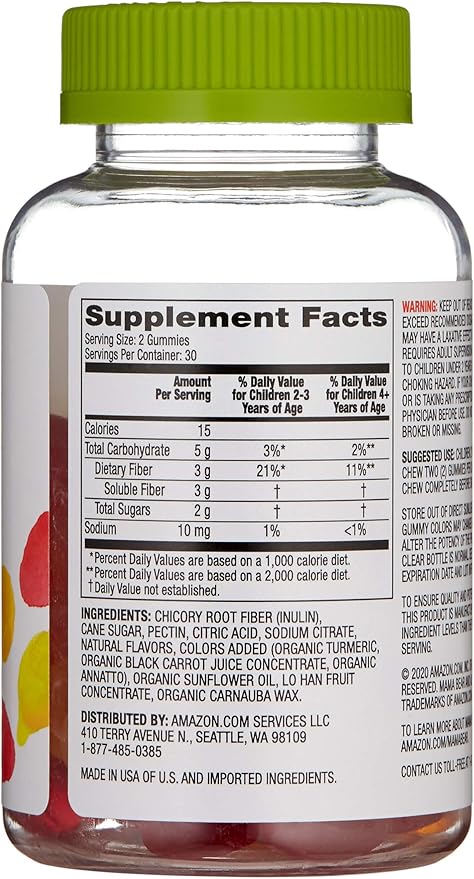 Amazon Brand - Mama Bear - Kids Fiber Gummies - Supports Digestive Health, Fiber Gummies for Kids, Orange, 60 Count