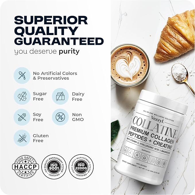 Collatine - Premium Collagen Peptides + Creatine with Vitamin C, Hyaluronic Acid and Magnesium for Skin, Hair, Nails, Bone & Joint, Muscle, Immune and Cognitive Aid (.55 LB (250 G/8.8 OZ)