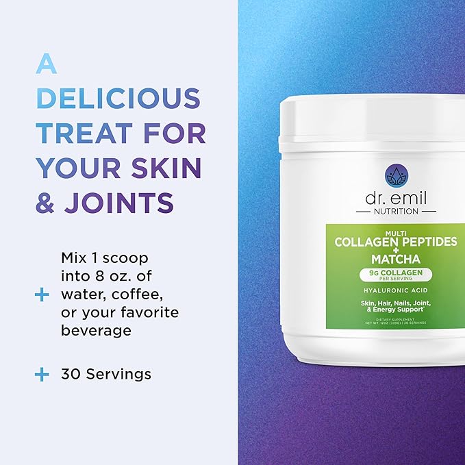 Collagen Peptides Powder - Matcha Green Tea Collagen Powder for Women - Collagen Supplements for Hair, Skin & Nails with Hyaluronic Acid - 9g Protein per Serving