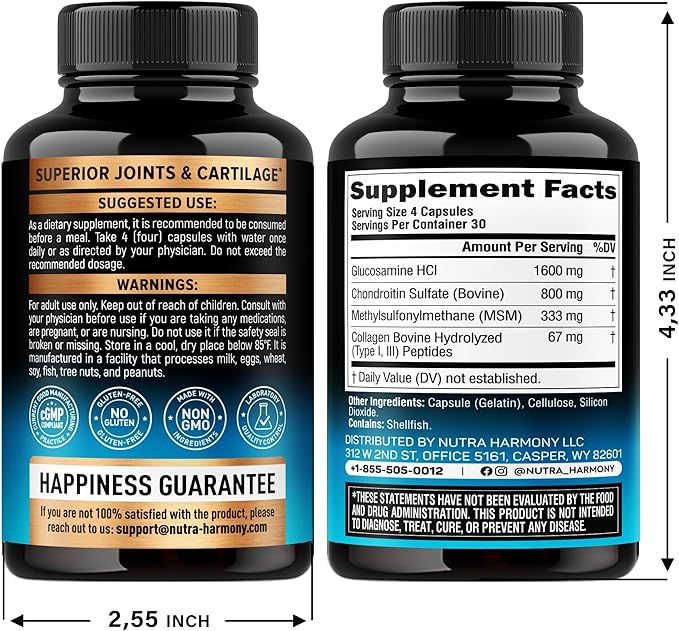 Glucosamine Chondroitin MSM Collagen | FSA HSA Eligible | Joint Support Supplement 2800 mg | Made in USA | FSA Approved Product Items | Flexibility Nutritional Vitamins | For Men & Women, 120 Capsules