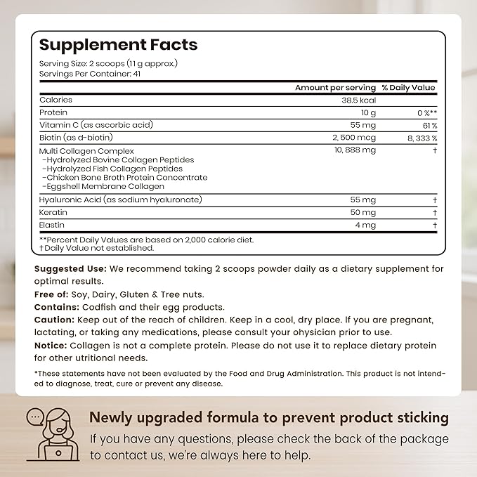 VEV Multi Collagen Peptides Powder, 1 lb – Type I, II, III, V, X, Hydrolyzed Collagen, Hyaluronic Acid Power, Biotin, Vitamin C, Supports Skin, Unflavored, Dissolves Easily (Packaging May Vary)