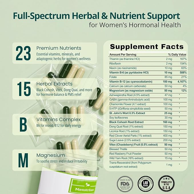 Hormone Balance for Women – PMS Support Supplement for Mood, Menstrual Cramp, Bloating, Hormone-Free Perimenopause & Menopause Support, Chasteberry, Black Cohosh, St. John’s Wort, 30 Daily Packets