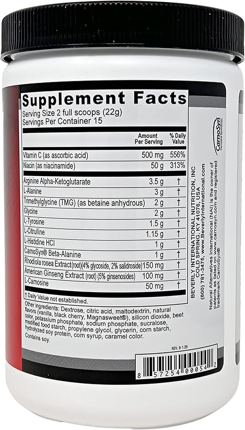 Beverly International Up-Lift Stimulant Free 330 grams. Workout Energy Drink Mix w/Nitric Oxide & Cognitive Performance Catalysts. UP Your Gaming. Beta Alanine, L-Citrulline, L-Tyrosine.
