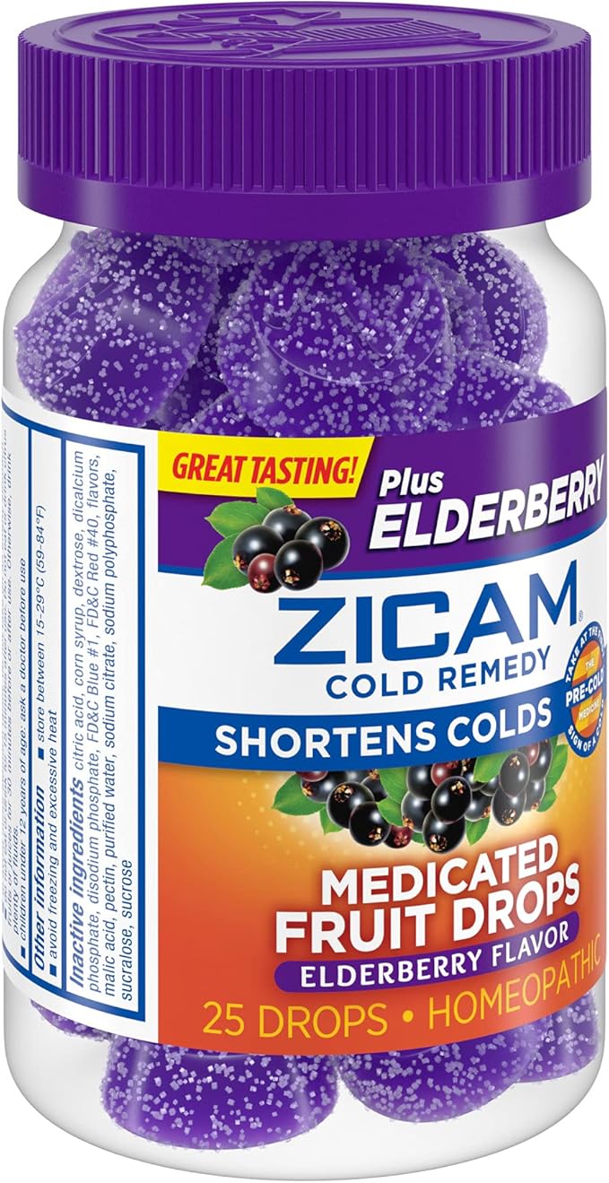 Zicam Cold Remedy Zinc Medicated Fruit Drops, Elderberry, 25 Count (Pack of 2)