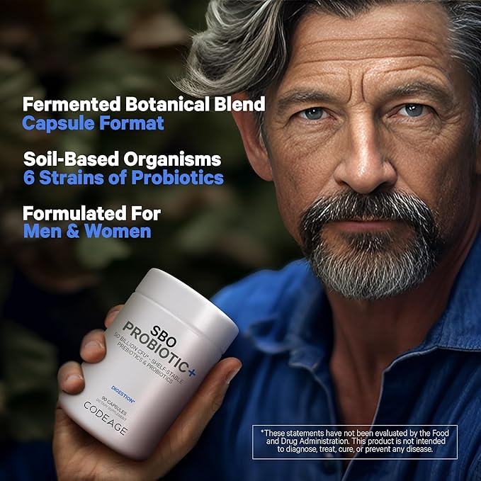 Codeage SBO Probiotics, 50 Billion CFUs Per Serving, Multi Strain Soil Based Organisms Blend and Organic Fermented Botanical Blend, Shelf-Stable, 90 Capsules