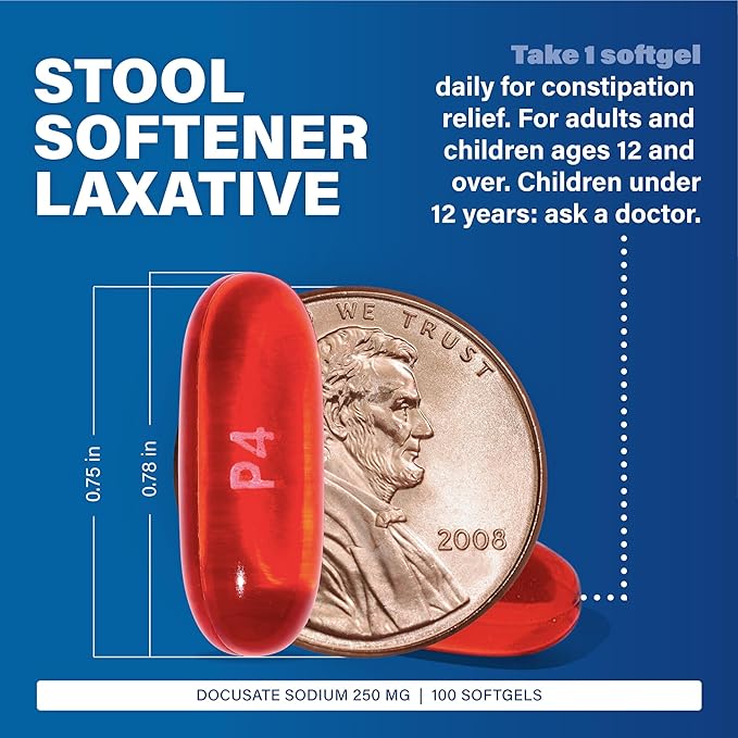 MAJOR Docusate Sodium 250 mg - Extra Strength Stool Softener Laxative Softgels for Constipation Relief - Gentle Stool Softeners for Women, Men, and Kids Ages 12+ - 100 Softgels (4 Pack)