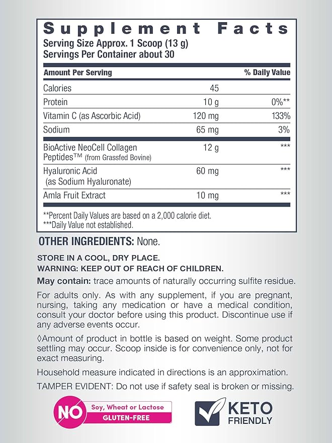 NeoCell Super Collagen Peptides | 13.7 oz | Grassfed Bovine | With Hyaluronic Acid and Vitamin C | Non-GMO, Gluten & Soy Free Supplement