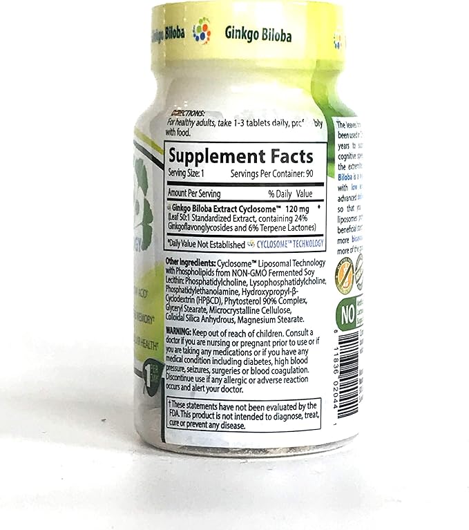 Liposomal Ginkgo Biloba | 120mg per Pill | Cognitive Support | Maximum Absorption Formula | 3 Month Supply | Non-GMO | Gluten-Free | Vegetarian | Lab Certified | USA