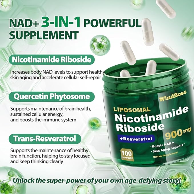NAD Nicotinamide Riboside Resveratrol, Liposomal NAD Supplements for Women & Men, NMN Supplement Alternative, NAD Supplement - 100 Capsules - 2pcs