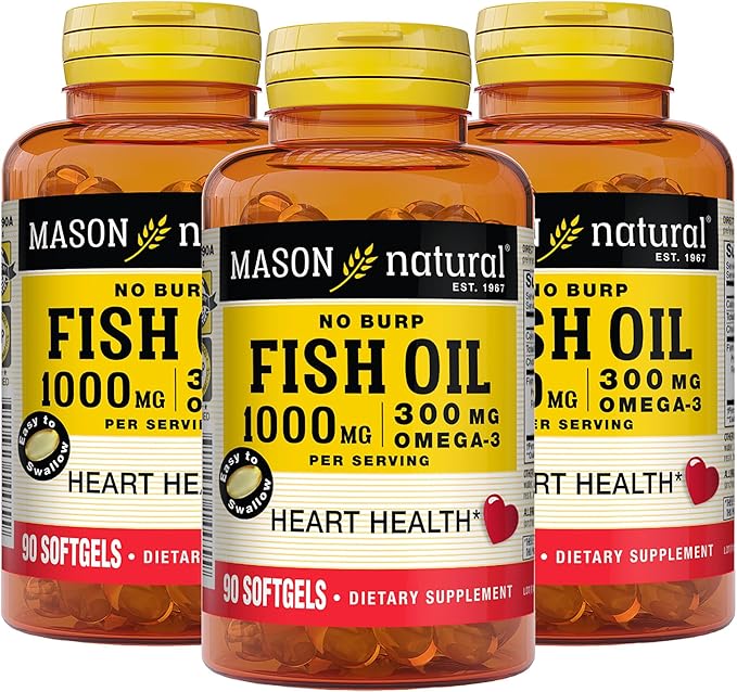 Mason Natural Omega,3 Fish Oil, 45,Day Supply, 1000mg with EPA and DHA for Joint Support, 90 Softgels (Pack of 3)