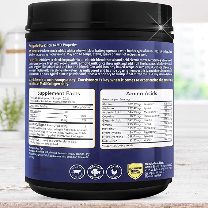 Pure Hydrolyzed Multi Collagen Protein Powder, Collagen Powder, Boost Energy, for Aging Skin Elasticity, Hair & Nails Growth Support, Joint Health (Unflavored)