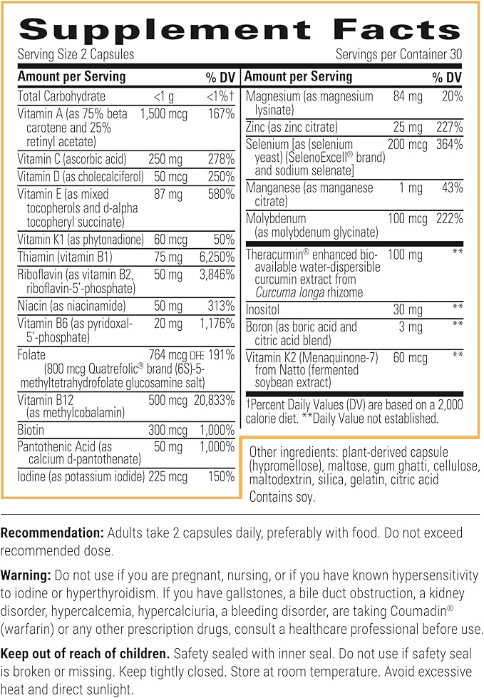 Integrative Therapeutics Clinical Nutrients HP - Multivitamin with Vitamin C, Zinc, Biotin, Vitamin B12 - Antioxidant Supplement for Men and Women - Gluten Free - Dairy Free - 60 Capsules