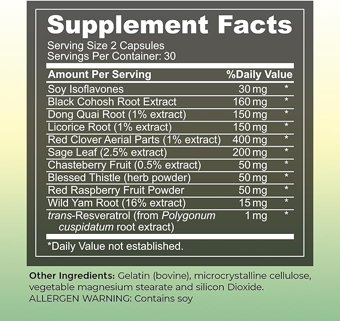 Her Harmony Menopause Supplements for Women - Hot Flashes Menopause Relief & Hormone Balance for Women - Contains Black Cohosh, Dong Quai, Red Clover & More - Estrogen Free - 60 Capsules