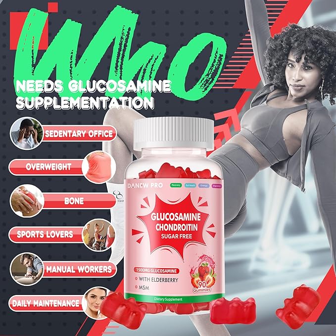 Glucosamine Chondroitin Gummies with MSM & Elderberry Extra Strength - Joint Support, Antioxidant Immune Support Supplement for Adults, Men & Women.90 Strawberry Gummies