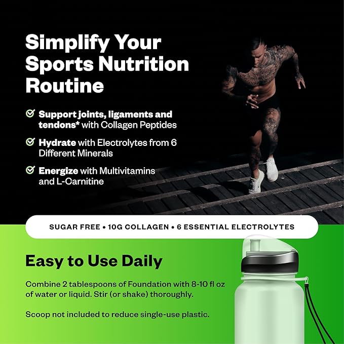 RNWY Foundation 10g Collagen Peptides + Hydration Powder, Daily Joint Support with Electrolytes, Lemon Lime, Sugar Free, 30 Servings