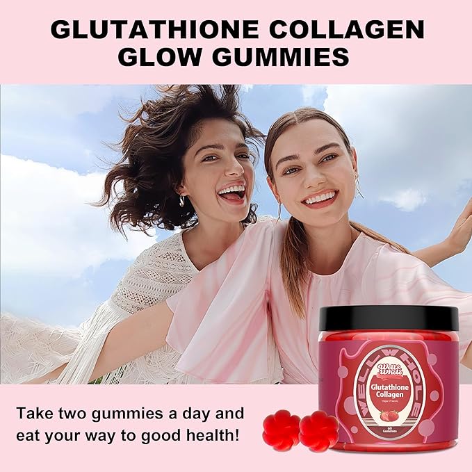 Well&Whole Glutathione Collagen Glow Gummies, Glow Beauty Collagen Gummies for Women, Strawberry Flavor, 60 Counts