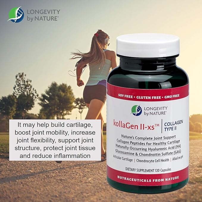 Longevity by Nature KollaGen II-xs - Collagen with Glucosamine and Chondroitin, 120 Capsules Dietary Supplement