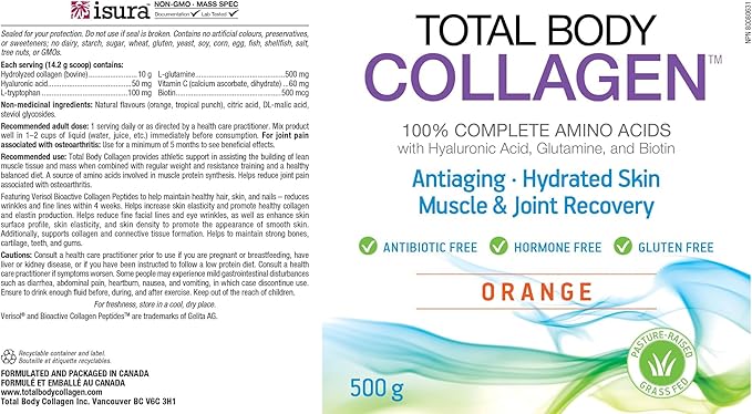 Natural Factors, Total Body Collagen, Bioactive Peptides Powder for Healthy Skin, Hair & Joints, Orange