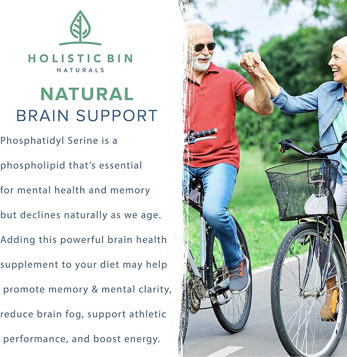 Holistic Bin Phosphatidylserine Powder | Phosphatidylserine Supplement Powder Extracted from Non GMO Soy Lecithin | Nootropics Brain Support Supplement for Memory & Focus