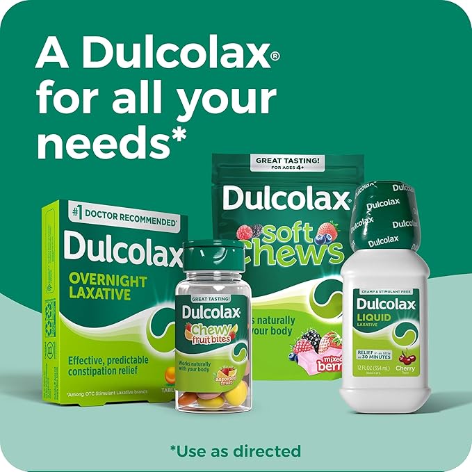 Dulcolax Pink Stimulant Laxative Tablets, Overnight Laxative, Predictable & Effective Constipation Relief, Relieves Straining & Bloating, Bisacodyl 5 mg, 25 Count