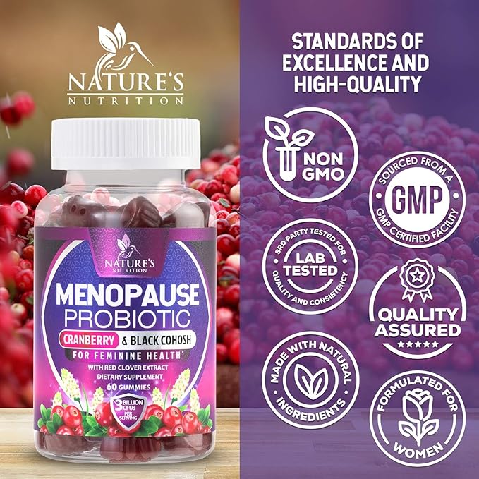 Menopause Supplements for Women - Probiotic for Women Gummy, 3 Billion CFU Natural Menopause Relief for Mild Hot Flashes & Night Sweats, PH, Vaginal Health Support, Probiotic Supplement - 60 Gummies