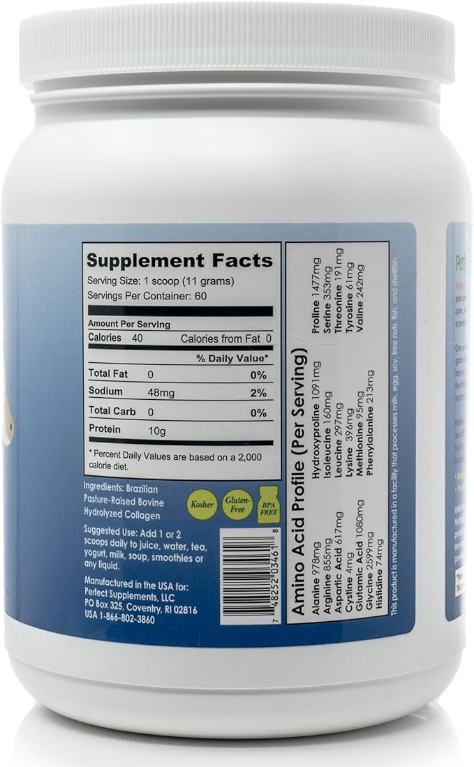 Perfect Supplements – Perfect Hydrolyzed Collagen Powder – 660g – All Natural Collagen - Brazilian Pasture Raised - Promotes Healthy Skin – 2 Pack