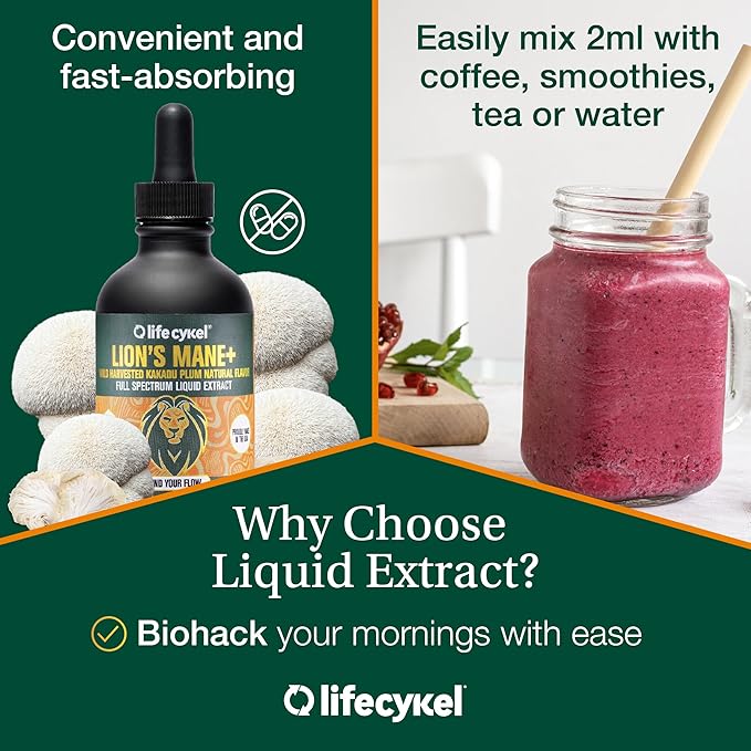 Lifecykel Professional Athletes Pack - Reishi, Lions Mane & Cordyceps Mushroom Extract- Full-Spectrum Mushroom Tincture for Energy, Focus and Immune Health- Vegan, Non-GMO Formula