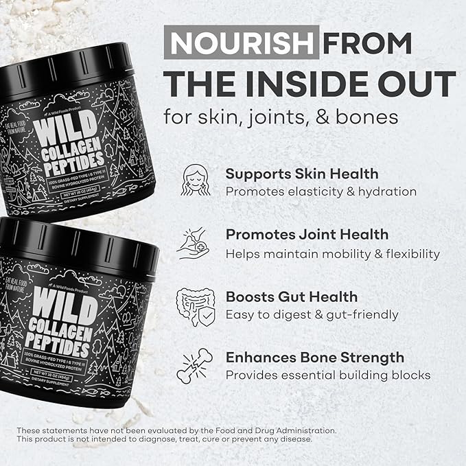 Wild Foods Collagen Peptides Powder - 16Oz - Grass-Fed Protein for Skin and Joint Health - Flavorless Mix for Versatile Use - Grass-Fed, Non-GMO Collagen Supplement (Pack of 2)