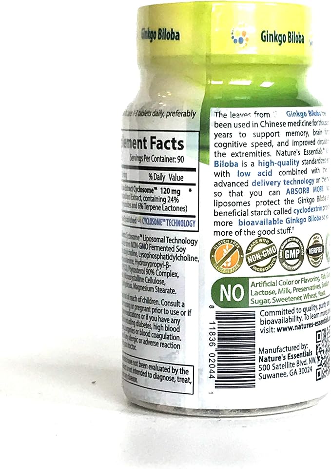 Liposomal Ginkgo Biloba | 120mg per Pill | Cognitive Support | Maximum Absorption Formula | 3 Month Supply | Non-GMO | Gluten-Free | Vegetarian | Lab Certified | USA