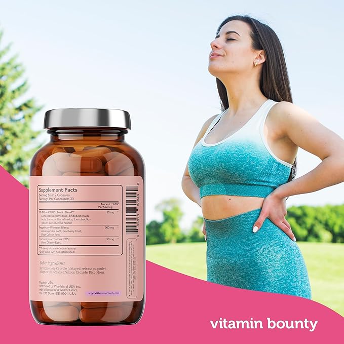 Vitamin Bounty Women's Pro-Daily Probiotic - Supports Vaginal, Digestive & pH Balance, 10 Billion CFUs, 5 Strains + Cranberry - 2 Pack of 60 Capsules