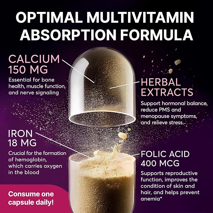 Multivitamin Supplement for Women | Complete Complex with Vitamin A, C, D, E, B12, Zinc & More | Hair, Skin & Nail Beauty Vitamins | Reproductive, Activity & Immune Support Supplement | 60 Capsules