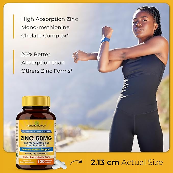 Zinc Supplements for Men and Women | Zinc 50mg 120 Vegetarian Capsules | Highly Absorbable Form for Immune Support | Zink 50 mg Supplement Promotes Skin Health