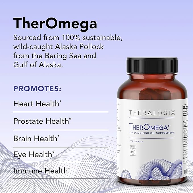 Theralogix TherOmega Omega-3 Fish Oil Supplement - Supports Heart, Brain, Immune & Joint Health* - 700 mg DHA & EPA from Wild Alaska Pollock - Sustainably Sourced - NSF Certified - 270 Softgels