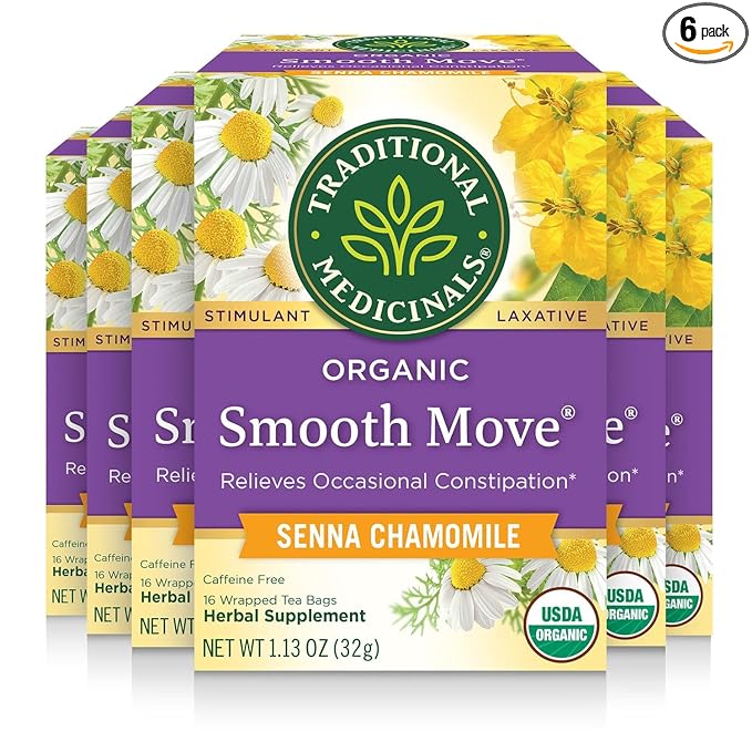 Traditional Medicinals Tea, Organic Smooth Move Chamomile, Relieves Occasional Constipation, Senna, 96 Tea Bags (6 Pack)