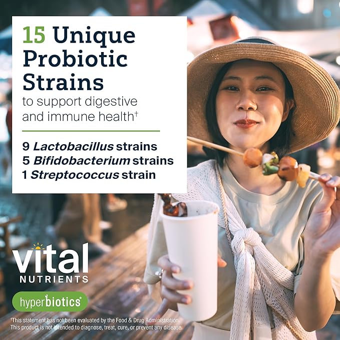 Hyperbiotics Vital Nutrients Pro-15 Prebiotics + Probiotics for Women and Men | 15 Science Backed Strains | Supports Occasional Constipation, Diarrhea, Gas & Bloating | 30 Vegan Time Release Pearls
