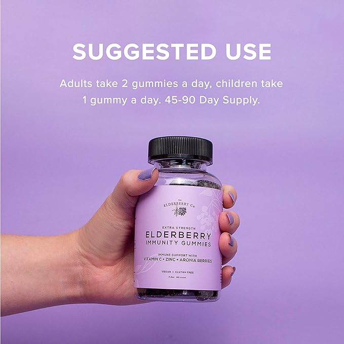 Extra Strength Elderberry Gummies with Vitamins C, D,E and Zinc for All-Natural Immune Support, No Artificial Ingredients (90 Count)