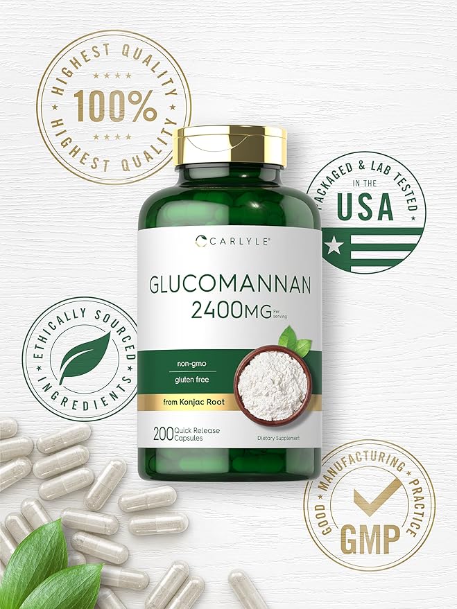 Carlyle Glucomannan Capsules | 200 Count | Soluble Fiber Pills | Non-GMO, Gluten Free Supplement