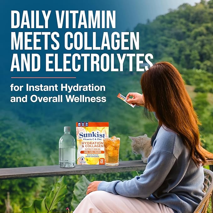 The Frozen Bean Sunkist Collagen Drink Mix - Hydration Cara-Cara Orange Electrolyte Drink for Women with Vitamin C, Zinc, Collagen Peptides, Naturally Flavored - 20 Packs