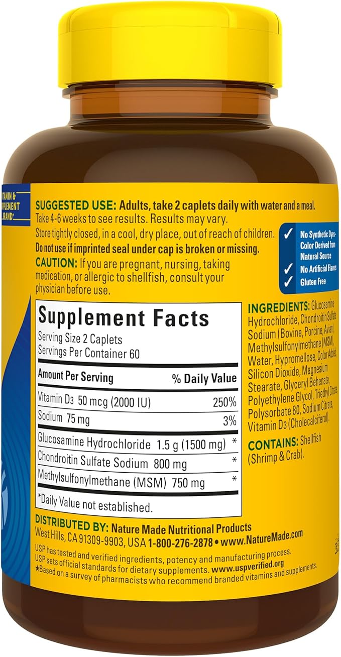 Nature Made Glucosamine Chondroitin Complex with MSM, Dietary Supplement for Joint Support, 120 Caplets, 60 Day Supply