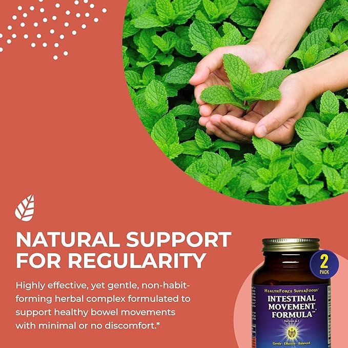 HealthForce SuperFoods Intestinal Movement Formula - Natural Laxative Supports Bowel Regularity - All-Natural Digestion Supplement to Support Constipation - Gluten-Free & Vegan - 120 Caps (Pack of 3)