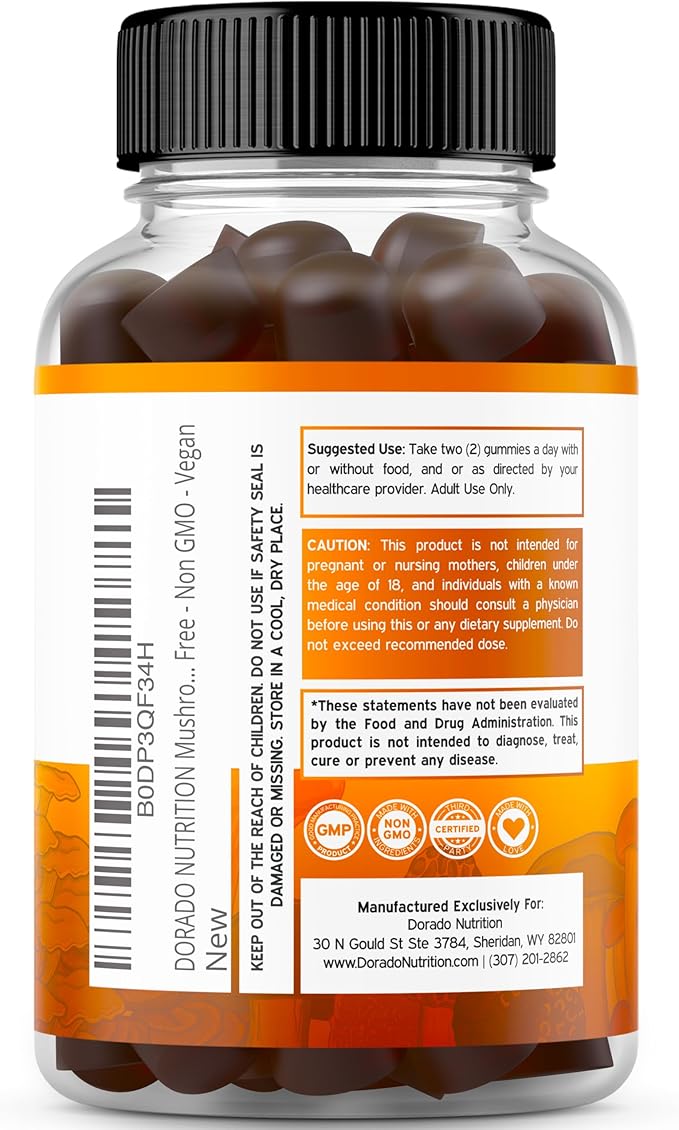 Mushroom Gummies 2500mg 10 in 1 Blend (120 Gummies with Lions Mane, Cordyceps, Reishi & More Functional Mushrooms) Focus & Brain Mushroom Supplement - Vegan & Third Party Tested - USA Made