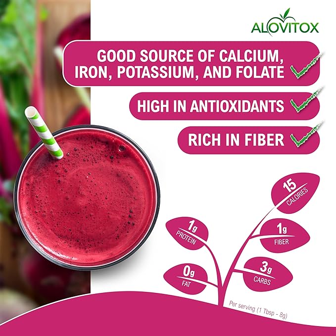 Alovitox Organic Beet Root Powder | 100% Fresh Beet Root Extract | Nitric Oxide Superfood, High in Calcium, Iron, Potassium & Folate | Supports Effective Workouts | Vegan, Non-GMO, Gluten-Free | 16 oz