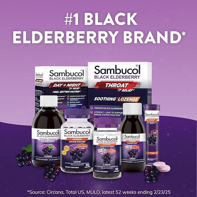 Sambucol Black Elderberry Syrup for Kids - Kids Elderberry Syrup, Added Vitamin C, Black Elderberry Syrup, Sambucus Elderberry Kids Syrup for Immune Support, Delicious Berry Taste - 4 Fl Oz, 2-Pack